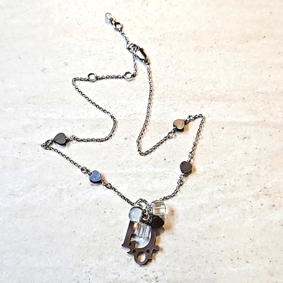 Dior Silver Mother of Pearl Trotter Logo Necklace Iridescent Charms - Picture 1 of 6